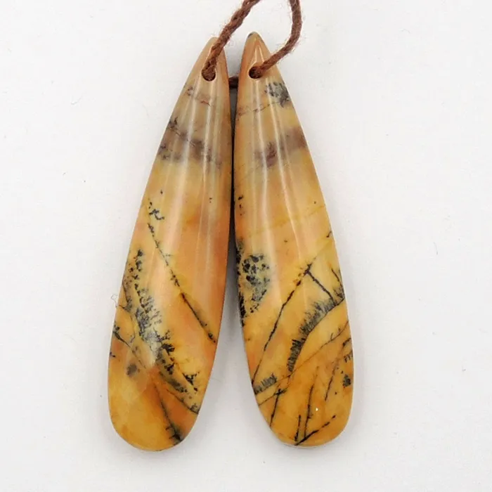 Intrinsic Trading Drilled Rare Natural Utah Black Feather Jasper Earring Cabochon Cab Pair Teardrop Matched Bead Pair American Jasper Earrings