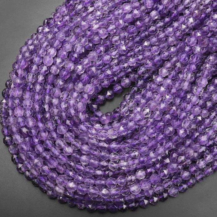 Intrinsic Trading Earrings AAA Natural Purple Amethyst Double Hearted Star Cut Faceted 6mm 8mm Rounded Beads 155 Strand