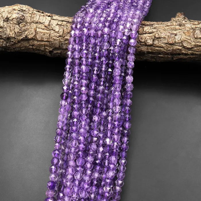 Intrinsic Trading Earrings AAA Natural Purple Amethyst Double Hearted Star Cut Faceted 6mm 8mm Rounded Beads 155 Strand
