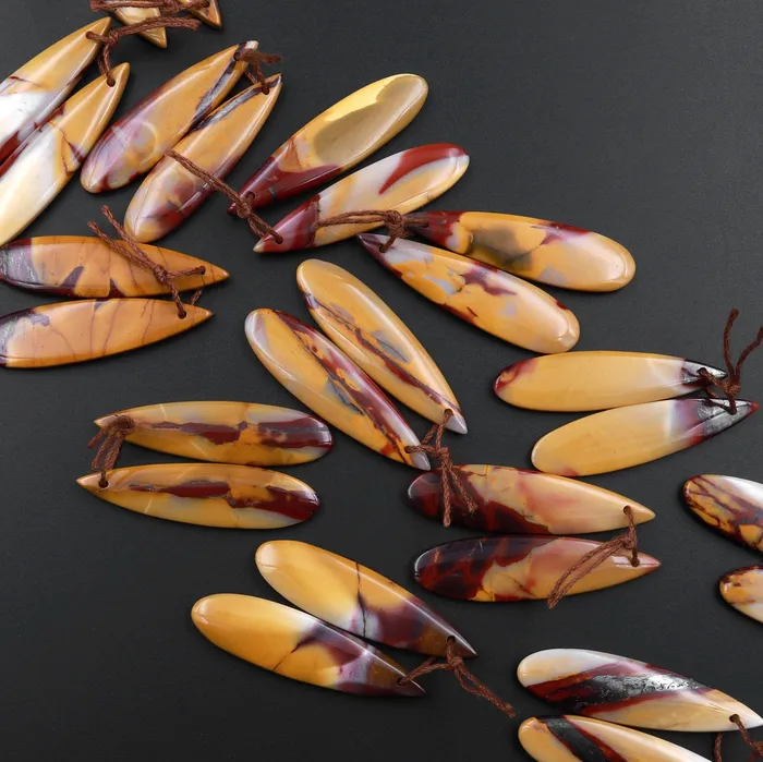 Intrinsic Trading Earrings Drilled Australian Mookaite Jasper Earring Pair Matched Teardrop Gemstone Earrings Bead Pair Burgundy Red Yellow Colors