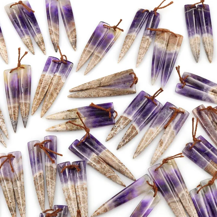 Intrinsic Trading Earrings Drilled Chevron Amethyst Earring Beads Pair Dagger Modern Long Skinny Point Triangle Cabochon Cab Pair Matched Earrings Pair Natural Gem