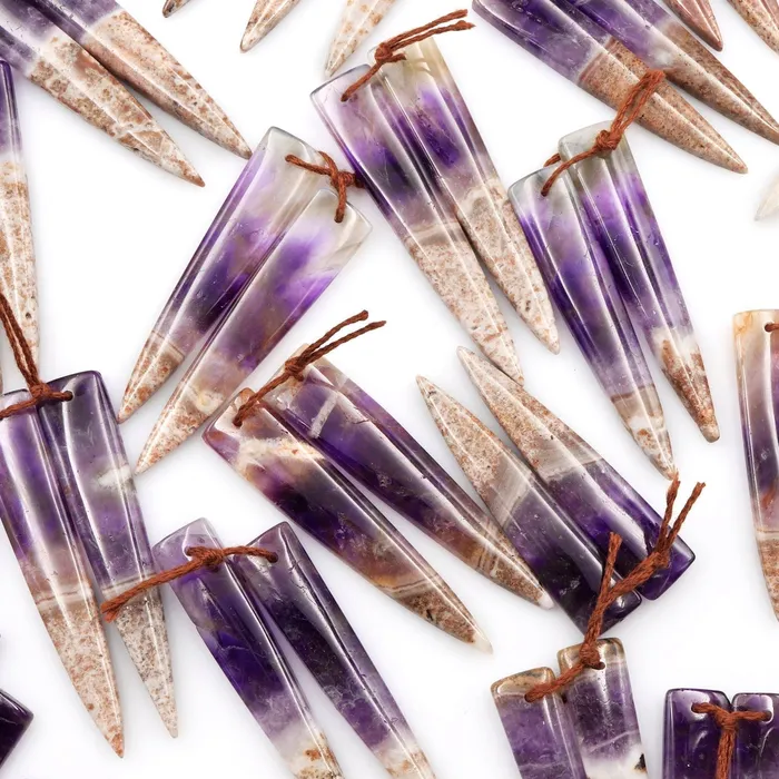 Intrinsic Trading Earrings Drilled Chevron Amethyst Earring Beads Pair Dagger Modern Long Skinny Point Triangle Cabochon Cab Pair Matched Earrings Pair Natural Gem