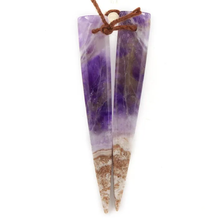 Intrinsic Trading Earrings Drilled Chevron Amethyst Earring Beads Pair Dagger Modern Long Skinny Point Triangle Cabochon Cab Pair Matched Earrings Pair Natural Gem