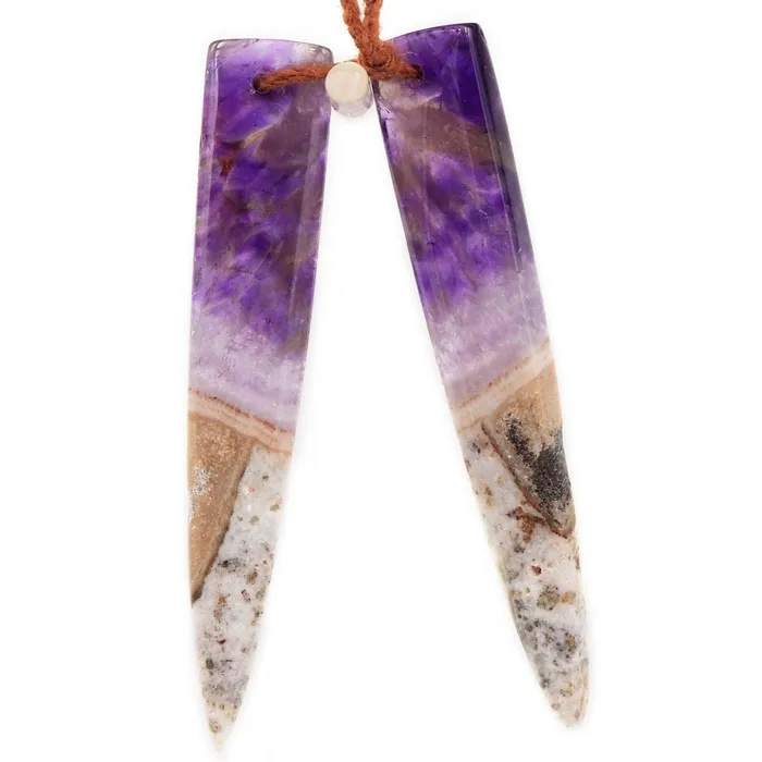 Intrinsic Trading Earrings Drilled Chevron Amethyst Earring Beads Pair Dagger Modern Long Skinny Point Triangle Cabochon Cab Pair Matched Earrings Pair Natural Gem