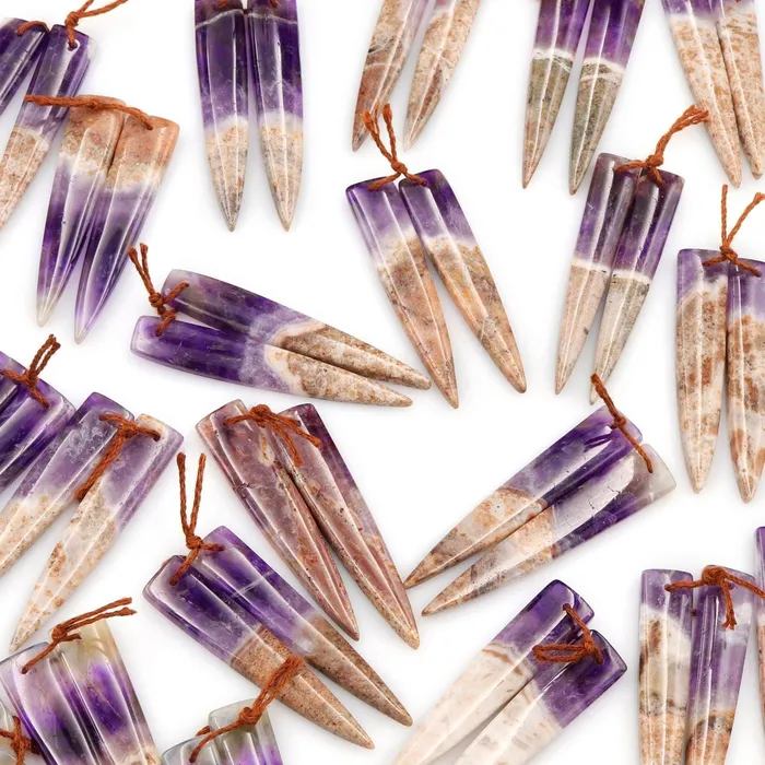 Intrinsic Trading Earrings Drilled Chevron Amethyst Earring Beads Pair Dagger Modern Long Skinny Point Triangle Cabochon Cab Pair Matched Earrings Pair Natural Gem