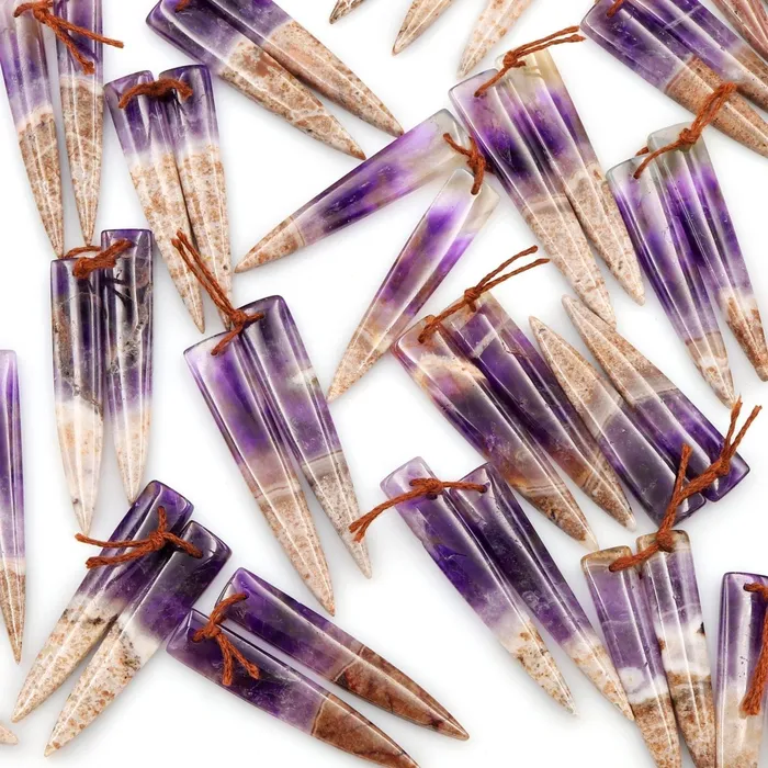 Intrinsic Trading Earrings Drilled Chevron Amethyst Earring Beads Pair Dagger Modern Long Skinny Point Triangle Cabochon Cab Pair Matched Earrings Pair Natural Gem