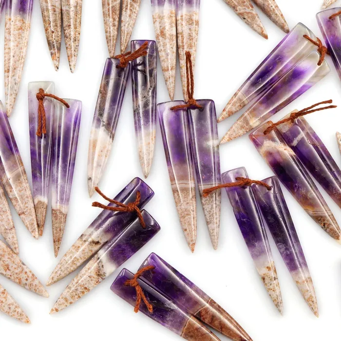 Intrinsic Trading Earrings Drilled Chevron Amethyst Earring Beads Pair Dagger Modern Long Skinny Point Triangle Cabochon Cab Pair Matched Earrings Pair Natural Gem