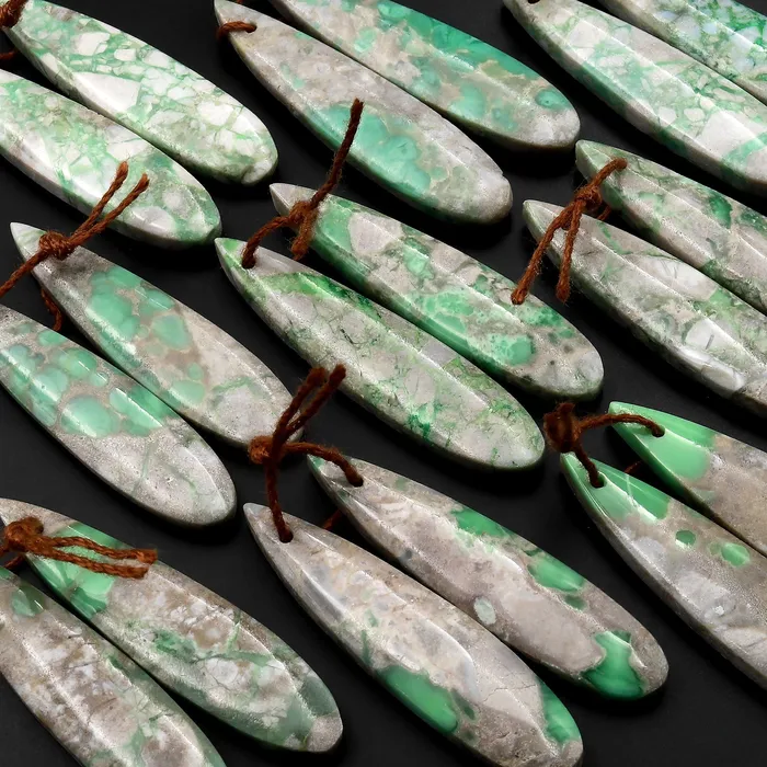 Intrinsic Trading Earrings Drilled Natural Utah Variscite Long Teardrop Earring Pair Matched Cabochon Gemstone Beads