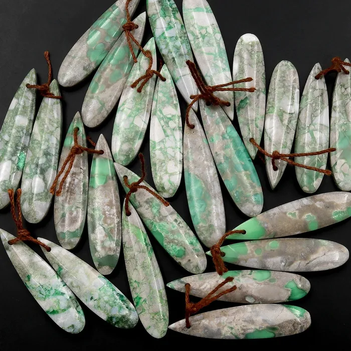 Intrinsic Trading Earrings Drilled Natural Utah Variscite Long Teardrop Earring Pair Matched Cabochon Gemstone Beads