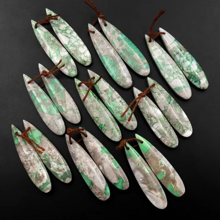 Intrinsic Trading Earrings Drilled Natural Utah Variscite Long Teardrop Earring Pair Matched Cabochon Gemstone Beads