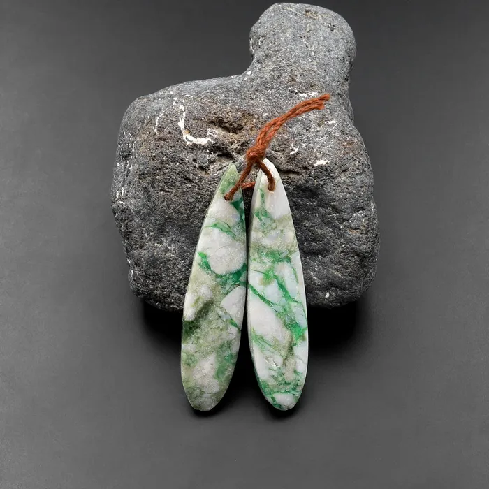 Intrinsic Trading Earrings Drilled Natural Utah Variscite Long Teardrop Earring Pair Matched Cabochon Gemstone Beads