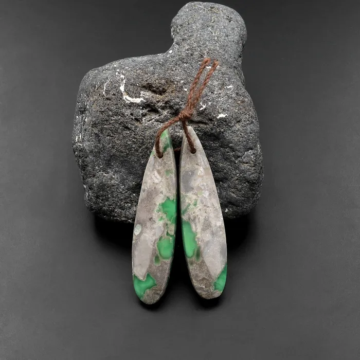 Intrinsic Trading Earrings Drilled Natural Utah Variscite Long Teardrop Earring Pair Matched Cabochon Gemstone Beads