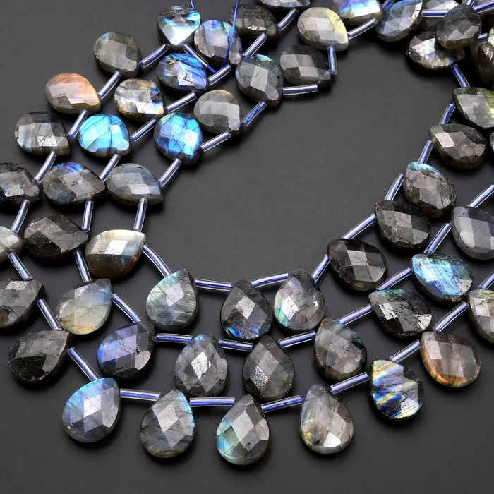 Intrinsic Trading Earrings Faceted Labradorite Teardrop Briolette Beads 18x13mm Brilliant Blue Green Golden Flashes Fire Good For Earrings 155 Strand
