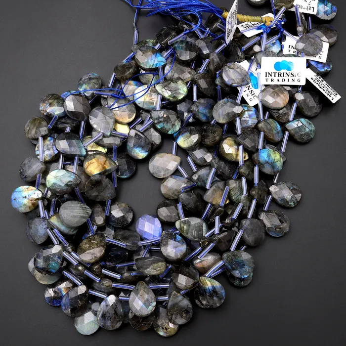 Intrinsic Trading Earrings Faceted Labradorite Teardrop Briolette Beads 18x13mm Brilliant Blue Green Golden Flashes Fire Good For Earrings 155 Strand