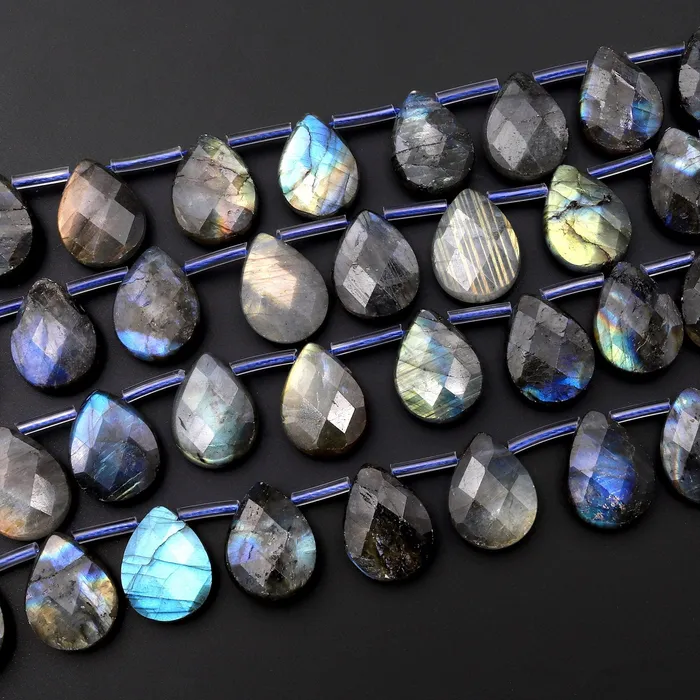 Intrinsic Trading Earrings Faceted Labradorite Teardrop Briolette Beads 18x13mm Brilliant Blue Green Golden Flashes Fire Good For Earrings 155 Strand