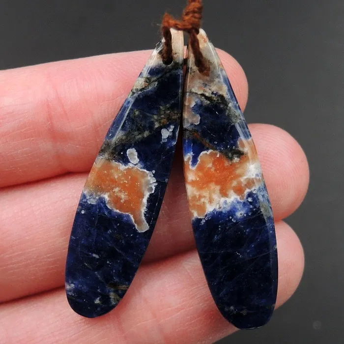 Intrinsic Trading Earrings Natural African Orange Sodalite Earring Pair Teardrop Cabochon Cab Pair Drilled Matched Earrings Bead Pair Natural Stone E3224