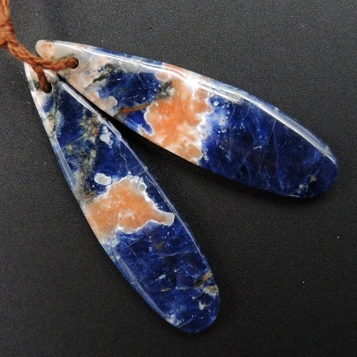 Intrinsic Trading Earrings Natural African Orange Sodalite Earring Pair Teardrop Cabochon Cab Pair Drilled Matched Earrings Bead Pair Natural Stone E3224