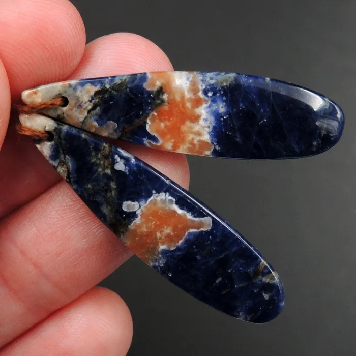 Intrinsic Trading Earrings Natural African Orange Sodalite Earring Pair Teardrop Cabochon Cab Pair Drilled Matched Earrings Bead Pair Natural Stone E3224