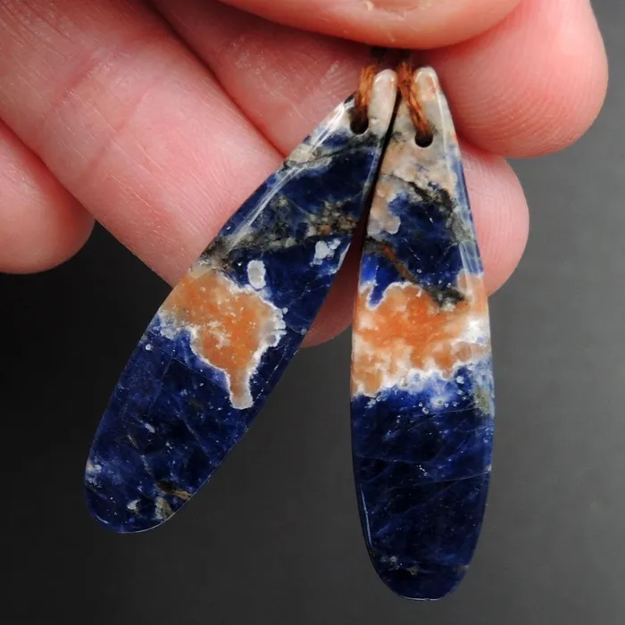 Intrinsic Trading Earrings Natural African Orange Sodalite Earring Pair Teardrop Cabochon Cab Pair Drilled Matched Earrings Bead Pair Natural Stone E3224