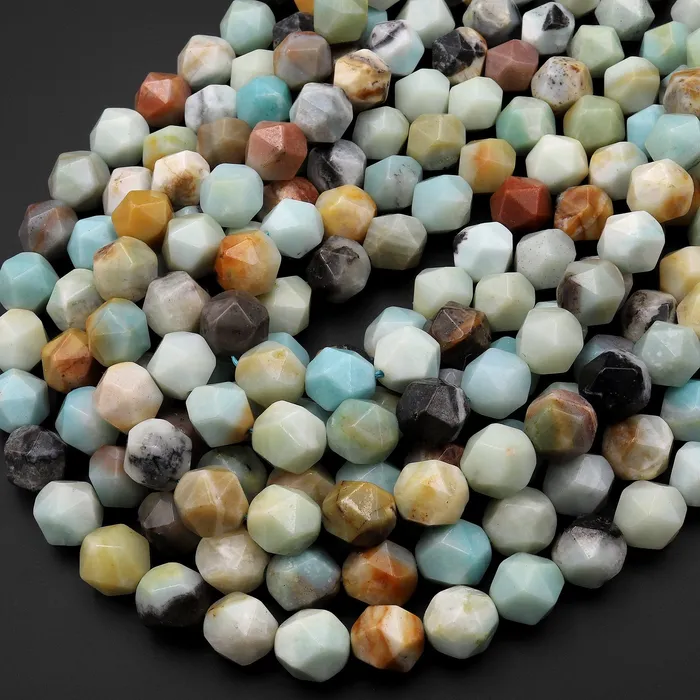 Intrinsic Trading Earrings Natural Amazonite Geometric Cut Star Cut Beads Faceted Rounded 8mm 10mm 12mm 155 Strand