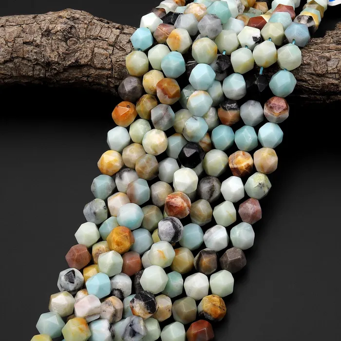 Intrinsic Trading Earrings Natural Amazonite Geometric Cut Star Cut Beads Faceted Rounded 8mm 10mm 12mm 155 Strand