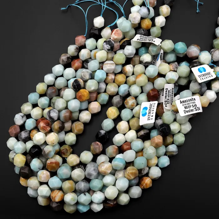 Intrinsic Trading Earrings Natural Amazonite Geometric Cut Star Cut Beads Faceted Rounded 8mm 10mm 12mm 155 Strand
