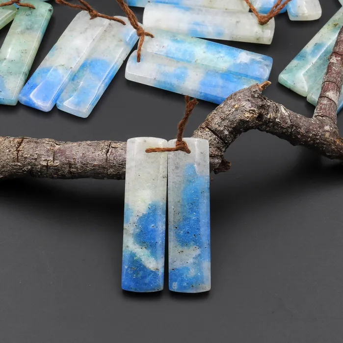 Intrinsic Trading Earrings Rare Natural Blue Azurite in Calcite Rectangle Earring Pair Matched Gemstone Beads from Pakistan Afghanistan Where K2 is Found A3 Intrinsic Trading Earrings Rare Natural Blue Azurite in Calcite Rectangle Earring Pair Matched Gemstone Beads from Pakistan Afghanistan Where K2 is Found A3