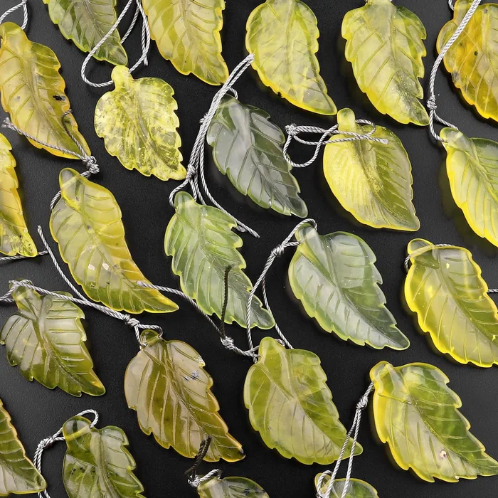 Intrinsic Trading Hand Carved Natural Olive Green Jade Leaf Pendant Bead Drilled Gemstone Necklaces Intrinsic Trading Hand Carved Natural Olive Green Jade Leaf Pendant Bead Drilled Gemstone Necklaces