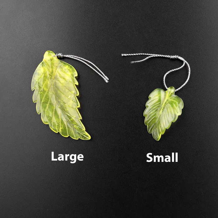 Intrinsic Trading Hand Carved Natural Olive Green Jade Leaf Pendant Bead Drilled Gemstone Necklaces