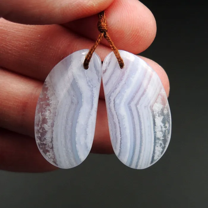 Intrinsic Trading Natural Blue Lace Agate Earring Pair Freeform Cabochon Cab Drilled Matched Earrings Pair Stone E2061 Earrings