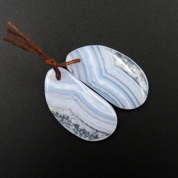 Intrinsic Trading Natural Blue Lace Agate Earring Pair Freeform Cabochon Cab Drilled Matched Earrings Pair Stone E2061 Earrings