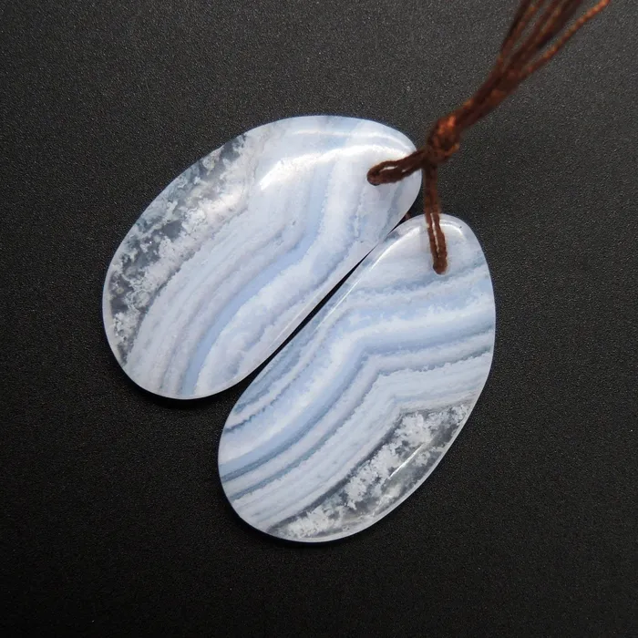 Intrinsic Trading Natural Blue Lace Agate Earring Pair Freeform Cabochon Cab Drilled Matched Earrings Pair Stone E2061 Earrings