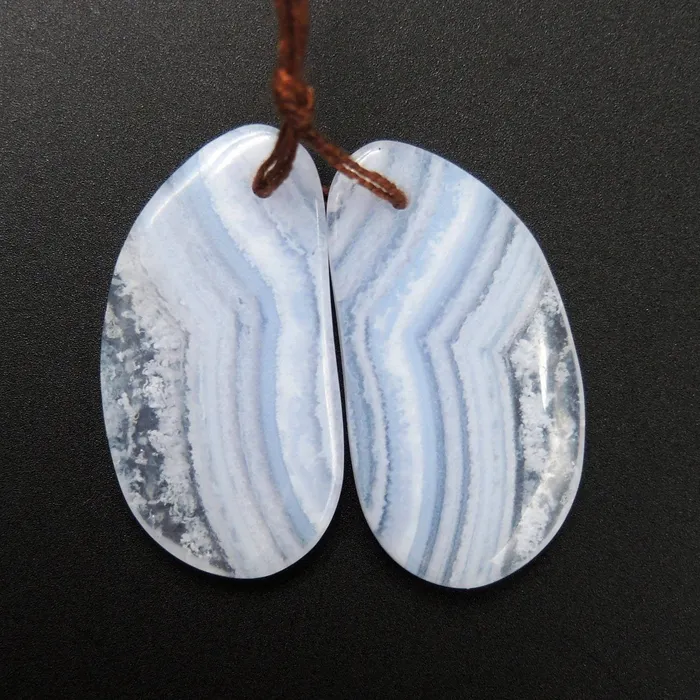 Intrinsic Trading Natural Blue Lace Agate Earring Pair Freeform Cabochon Cab Drilled Matched Earrings Pair Stone E2061 Earrings