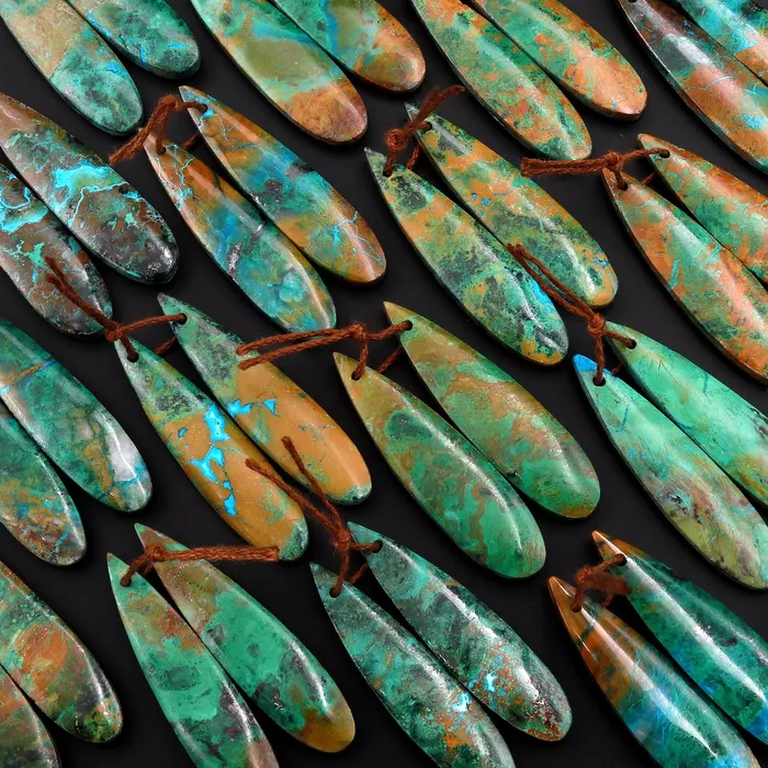 Intrinsic Trading Natural Chrysocolla Earring Pair Gemstone Drilled Teardrop Cabochon Matched Gemstone Beads From Australia Earrings