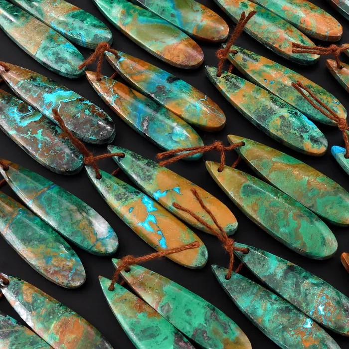 Intrinsic Trading Natural Chrysocolla Earring Pair Gemstone Drilled Teardrop Cabochon Matched Gemstone Beads From Australia Earrings