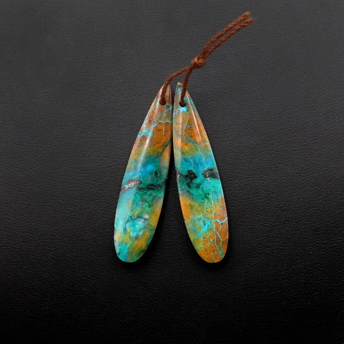 Intrinsic Trading Natural Chrysocolla Earring Pair Gemstone Drilled Teardrop Cabochon Matched Gemstone Beads From Australia Earrings