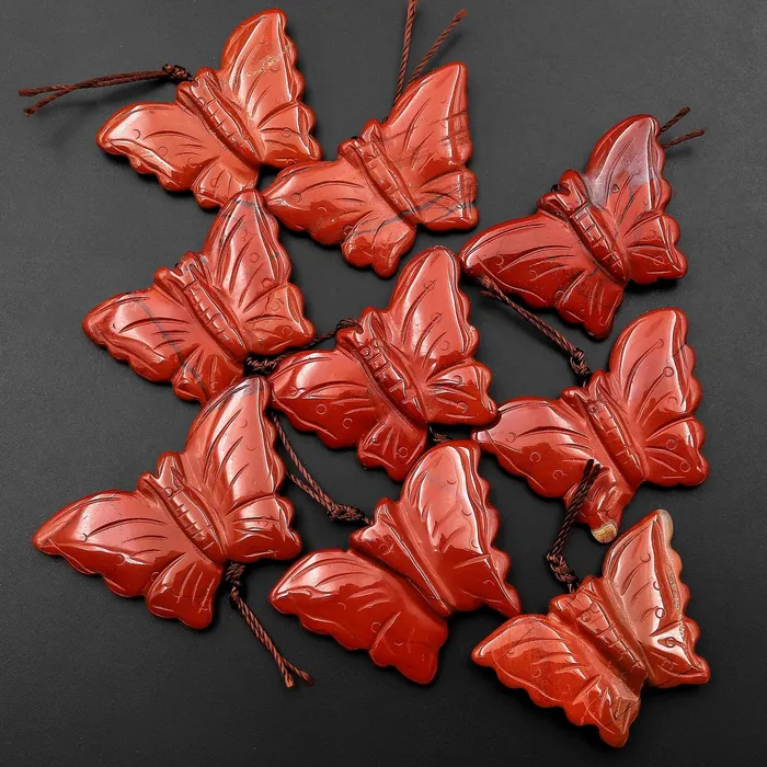 Intrinsic Trading Necklaces Hand Carved Natural Red Jasper Butterfly Pendant Gemstone Focal Bead