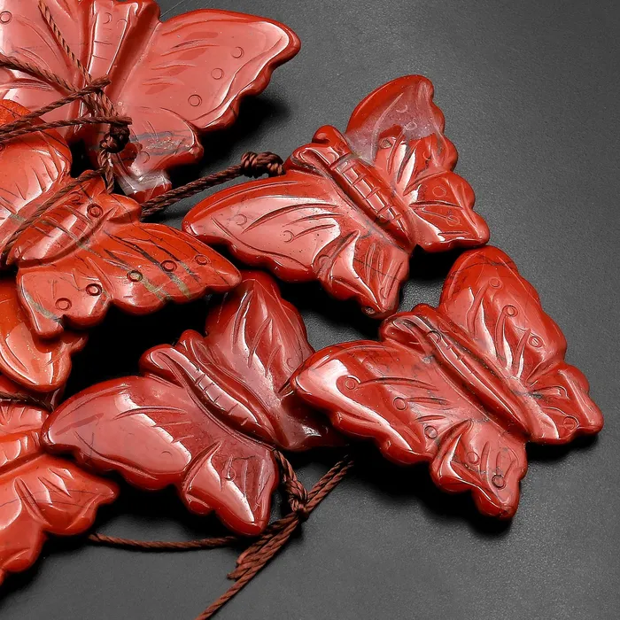 Intrinsic Trading Necklaces Hand Carved Natural Red Jasper Butterfly Pendant Gemstone Focal Bead