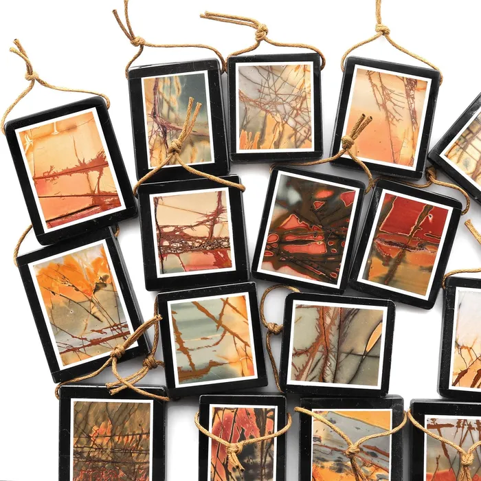 Intrinsic Trading Necklaces Intarsia Pendant Natural Red Creek Jasper W Black Onyx Inlay Frame Side Drilled Rectangle Pendant