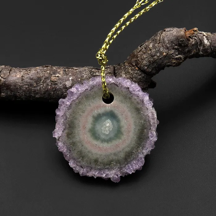 Intrinsic Trading Necklaces Natural Amethyst Stalactite Flower Pendant Flat Slice Freeform One of a Kind P0195 Intrinsic Trading Necklaces Natural Amethyst Stalactite Flower Pendant Flat Slice Freeform One of a Kind P0195