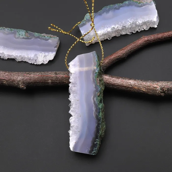 Intrinsic Trading Necklaces Natural Green Moss Agate Druzy Pendant Side Drilled Rectangle A1 Intrinsic Trading Necklaces Natural Green Moss Agate Druzy Pendant Side Drilled Rectangle A1