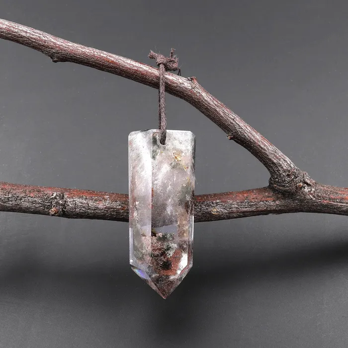 Intrinsic Trading Necklaces Natural Phantom Lodalite Quartz Pendant Point Gemstone Crystal