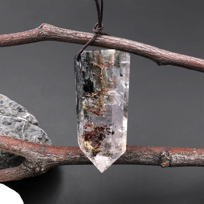 Intrinsic Trading Necklaces Natural Phantom Lodalite Quartz Pendant Point Gemstone Crystal
