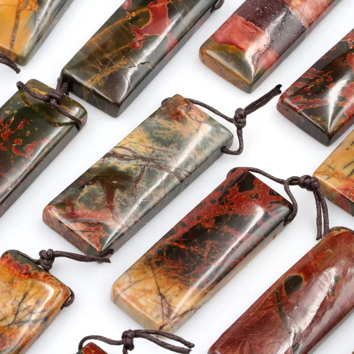 Intrinsic Trading Necklaces Natural Red Creek Jasper Pendant Top Side Drilled Long Rectangle Pendant Natural Multi Color Picasso Jasper Cherry Creek Jasper Bead