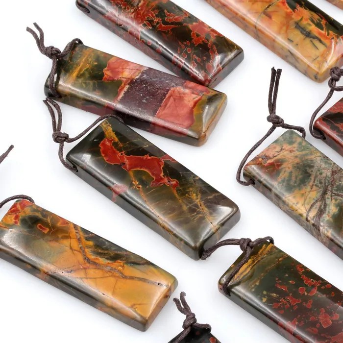 Intrinsic Trading Necklaces Natural Red Creek Jasper Pendant Top Side Drilled Long Rectangle Pendant Natural Multi Color Picasso Jasper Cherry Creek Jasper Bead