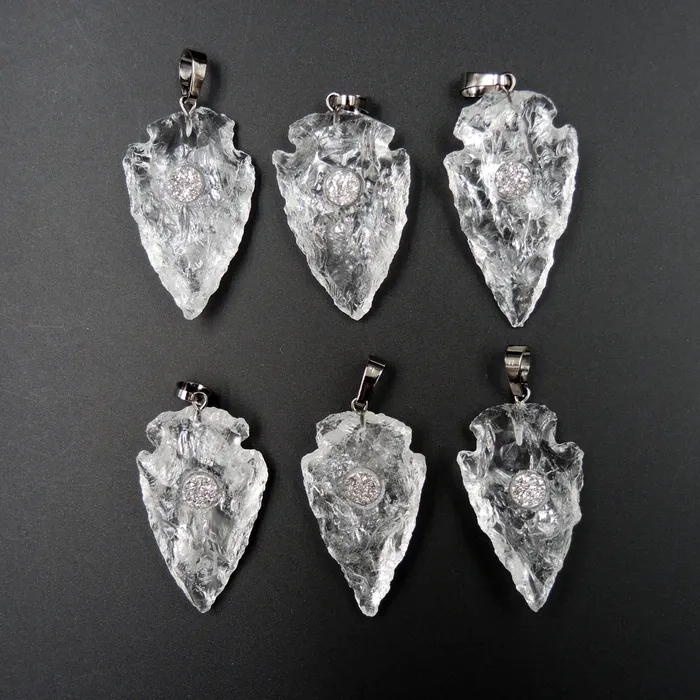 Intrinsic Trading Necklaces Natural Rough Raw Rock Crystal Quartz With Druzy Center Hand Hammered Arrowhead Pendant Focal Bead