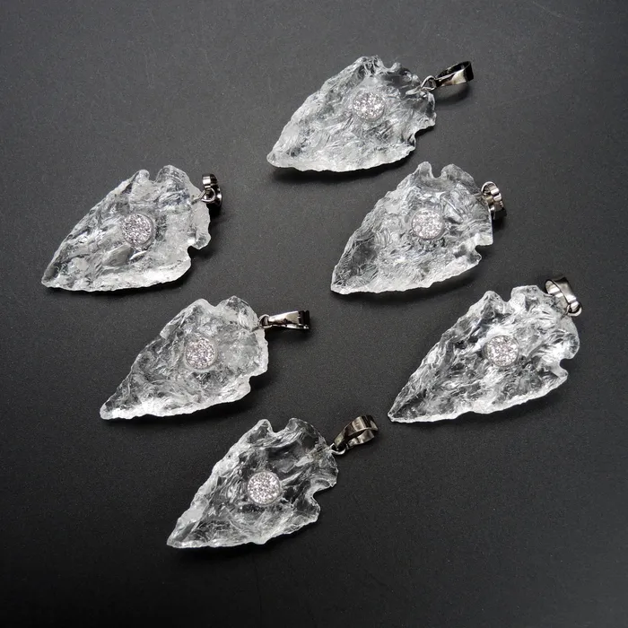 Intrinsic Trading Necklaces Natural Rough Raw Rock Crystal Quartz With Druzy Center Hand Hammered Arrowhead Pendant Focal Bead