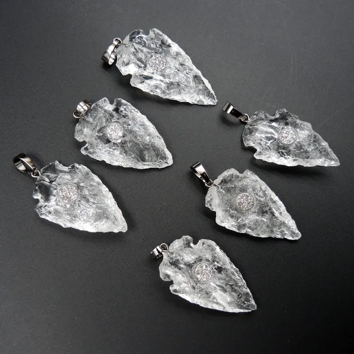 Intrinsic Trading Necklaces Natural Rough Raw Rock Crystal Quartz With Druzy Center Hand Hammered Arrowhead Pendant Focal Bead