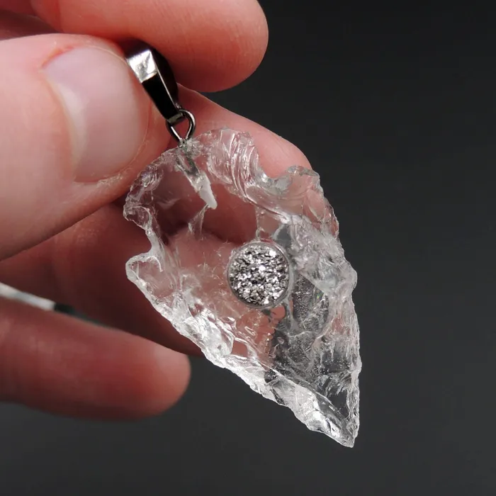 Intrinsic Trading Necklaces Natural Rough Raw Rock Crystal Quartz With Druzy Center Hand Hammered Arrowhead Pendant Focal Bead