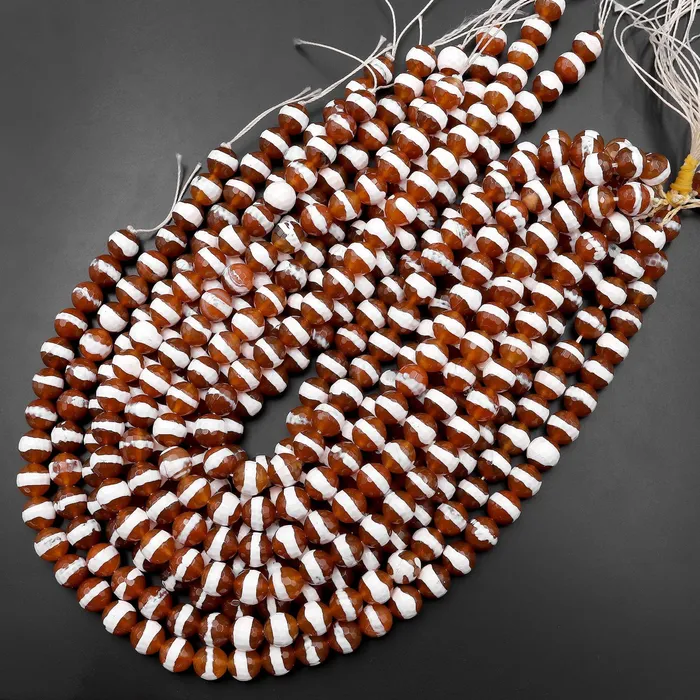 Intrinsic Trading Rings Tibetan Agate 10mm Round Beads Dzi Agate Orange Etched Line Ring Mala Antique Boho Beads 155 Strand